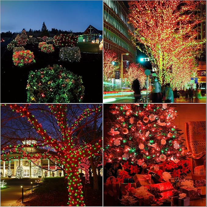 66ft Christmas Decorative Mini Lights, 200 LED Transparent Wire Fairy Starry String Lights Plug in, 12 Lighting Modes, for Indoor Outdoor Xmas Tree Wedding Party Decoration (Red+Green)