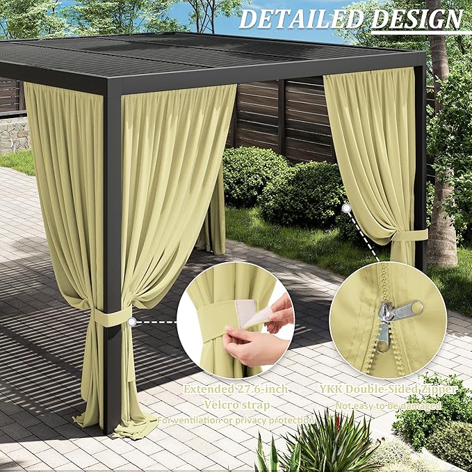 Gazebo Universal Replacement Privacy Curtain,10'×12' Gazebo Outdoor Waterproof Curtains, 4-Panels Sidewall Curtains with Double Zipper for Patio Canopy, Garden and Backyard (Curtain Only)