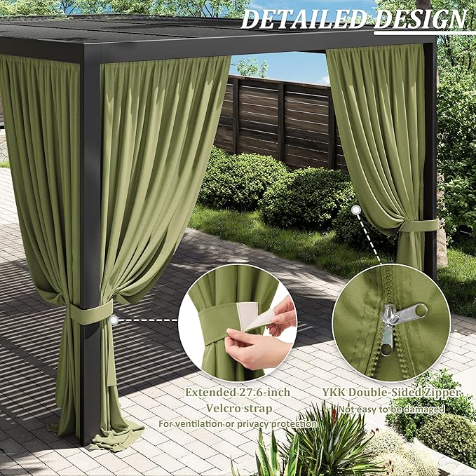 Gazebo Universal Replacement Privacy Curtain,12'×16' Gazebo Outdoor Waterproof Curtains, 4-Panels Sidewall Curtains with Double Zipper for Patio Canopy, Garden and Backyard (Curtain Only)