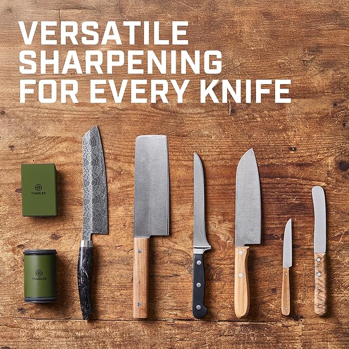 TUMBLER Pro Rolling Knife Sharpener™ - Knife Sharpening Made Easy - Sharpening Kit with Removable Disc System - Includes 4-Layer Diamond Sharpening Disc & EdgeBoost Ceramic Disc (Forest Green)