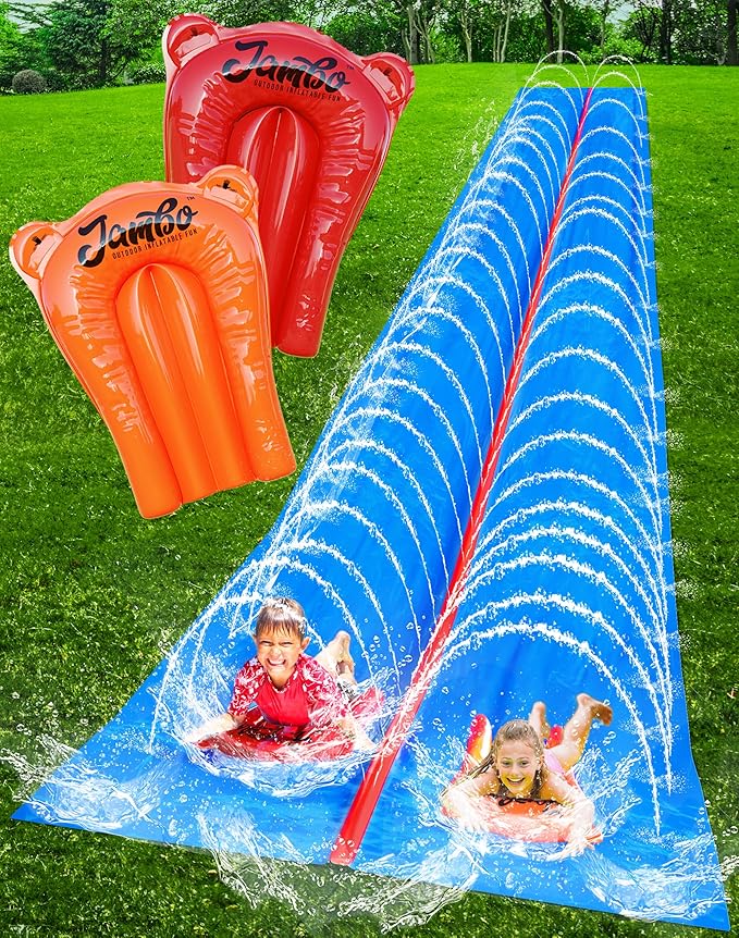 JAMBO 30FT x 8FT XXL MEGA Water Slide and 2 Bodyboard Updated Model– Extra Long Extra Wide Slip Splash and Slide for Kids, Heavy Duty Backyard Lawn Waterslide, Outdoor Water Toy