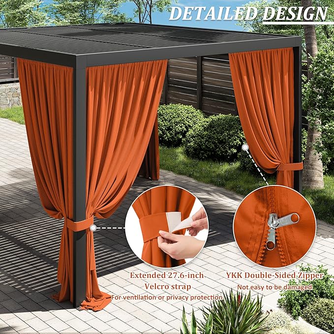 Gazebo Universal Replacement Privacy Curtain,10'×12' Gazebo Outdoor Waterproof Curtains, 4-Panels Sidewall Curtains with Double Zipper for Patio Canopy, Garden and Backyard (Curtain Only)