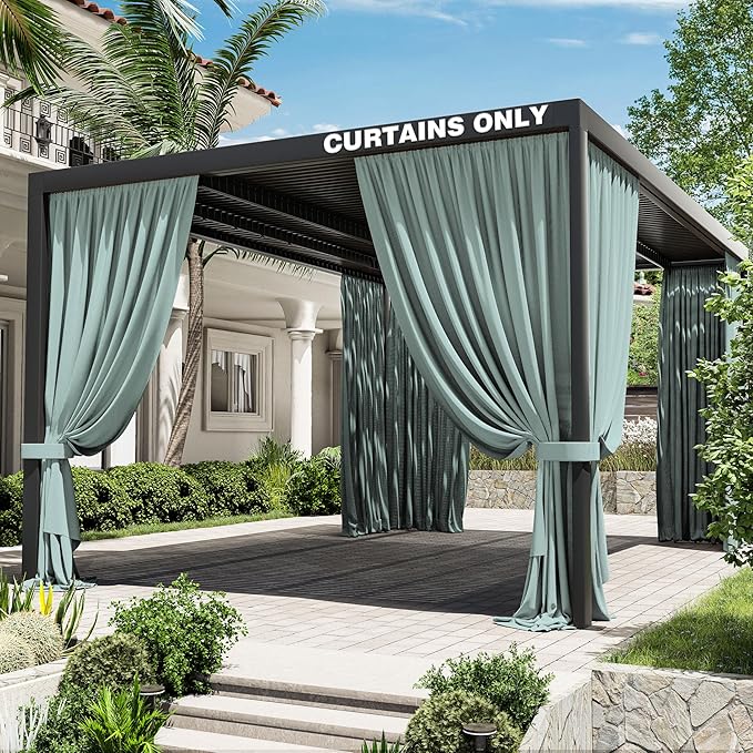 Gazebo Universal Replacement Privacy Curtain,12'×16' Gazebo Outdoor Waterproof Curtains, 4-Panels Sidewall Curtains with Double Zipper for Patio Canopy, Garden and Backyard (Curtain Only)