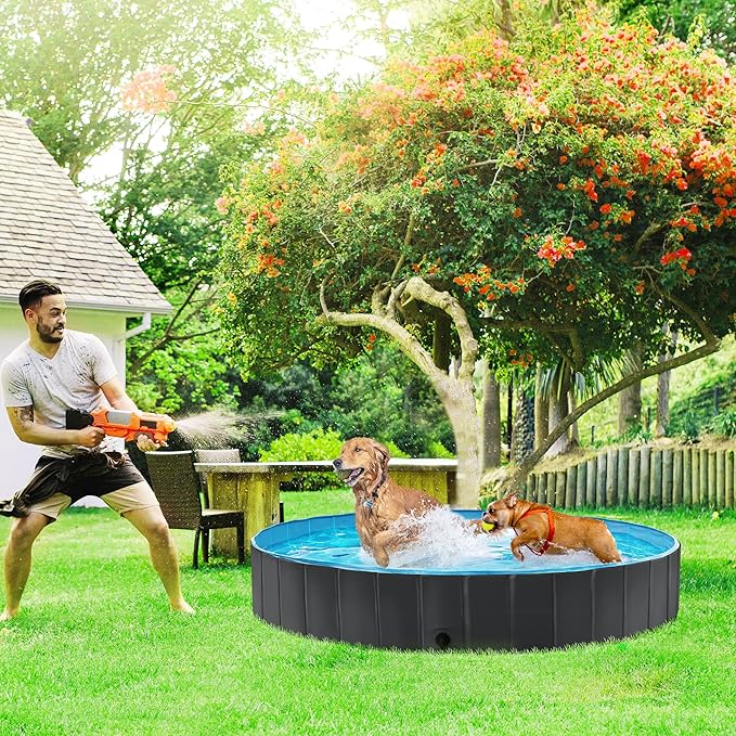 Yaheetech Foldable Dog Pool Collapsible Hard Plastic Dog Swimming Pool Portable Pet Pools Doggie Wading Pool Bath Tub for Puppy Small Medium Large Dogs, 71 x 12 Inches Black，Used