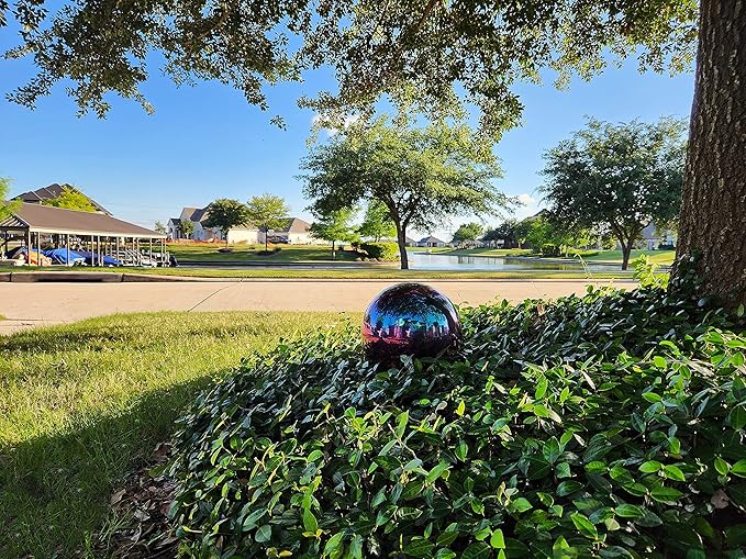 Lulu Decor, Rainbow Stainless Steel Gazing Mirror Ball Size 14, Smooth Reflective Shiny Garden Decoration Globe