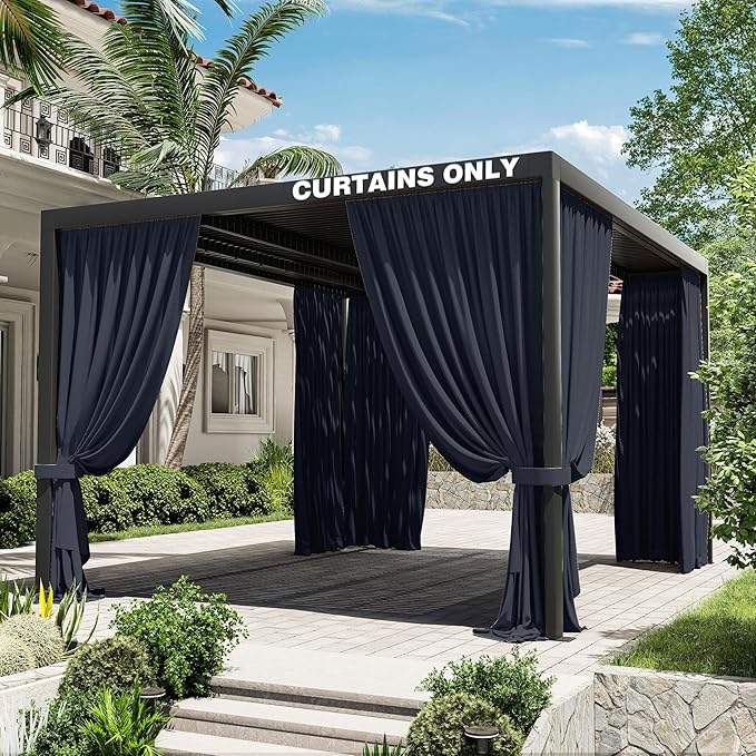 Gazebo Universal Replacement Privacy Curtain,10'×13' Gazebo Outdoor Waterproof Curtains, 4-Panels Sidewall Curtains with Double Zipper for Patio Canopy, Garden and Backyard (Curtain Only)