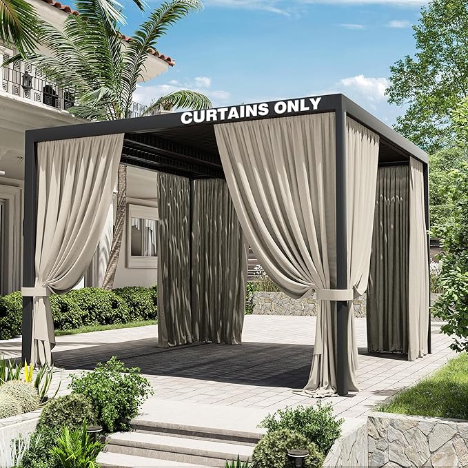 Gazebo Universal Replacement Privacy Curtain,10'×10' Gazebo Outdoor Waterproof Curtains, 4-Panels Sidewall Curtains with Double Zipper for Patio Canopy, Garden and Backyard (Curtain Only)