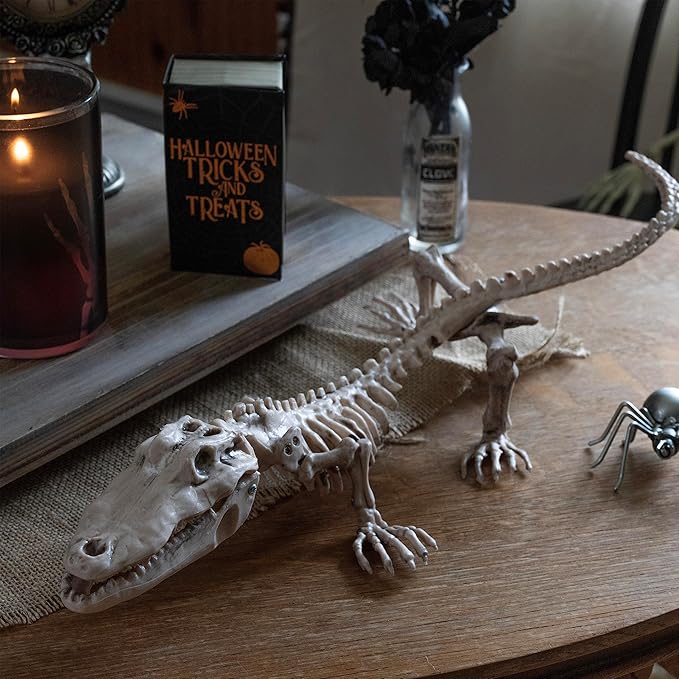 Crocodile Skeleton Halloween Decoration (2 Pack) 20" Long- Weather Resistant for Indoor Outdoor Use- Upgrade Your Fall Lawn Graveyard Haunted House Cemetery Party Props, Spooky Trick or Treating Decor