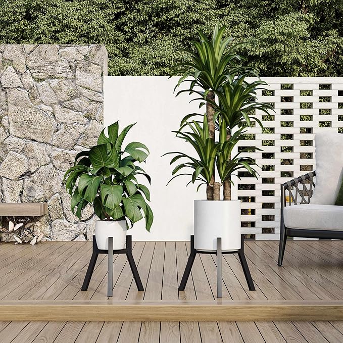 Adjustable Plant Stands Set of 2, Metal Modern Small Plant Holder, Heavy Duty Stable Flower Holder Stand rack for 10-16 Inch Indoor Outdoor Corner Living Room Balcony Office Black PS-007BK-2