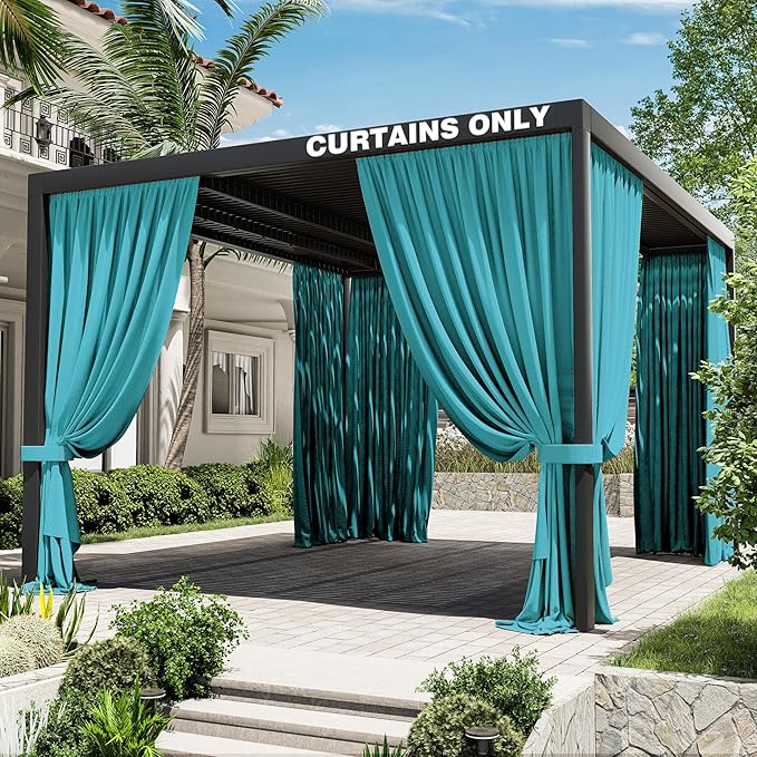 Gazebo Universal Replacement Privacy Curtain,12'×14' Gazebo Outdoor Waterproof Curtains, 4-Panels Sidewall Curtains with Double Zipper for Patio Canopy, Garden and Backyard (Curtain Only)