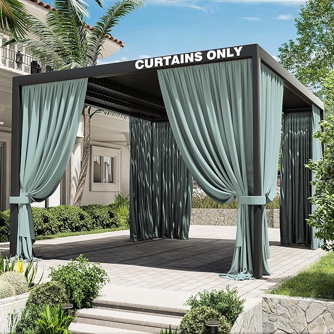 Gazebo Universal Replacement Privacy Curtain,12'×14' Gazebo Outdoor Waterproof Curtains, 4-Panels Sidewall Curtains with Double Zipper for Patio Canopy, Garden and Backyard (Curtain Only)