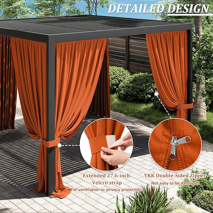 Gazebo Universal Replacement Privacy Curtain,10'×10' Gazebo Outdoor Waterproof Curtains, 4-Panels Sidewall Curtains with Double Zipper for Patio Canopy, Garden and Backyard (Curtain Only)