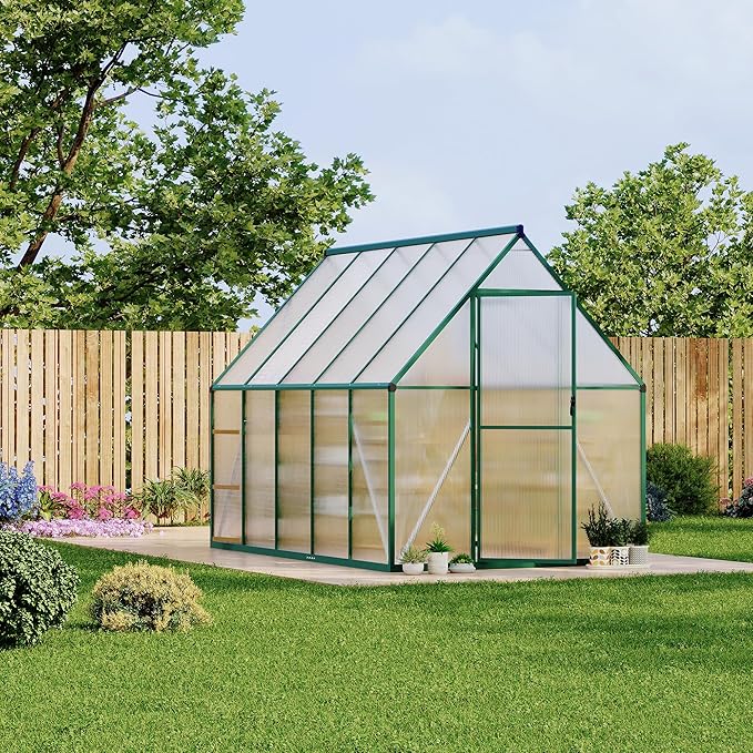 6X9 ft Polycarbonate Greenhouse with Aluminum Frame, Polycarbonate Greenhouse for Outdoors, Greenhouses with Ventilation, Aluminum Large Walk-in Greenhouses for Outside
