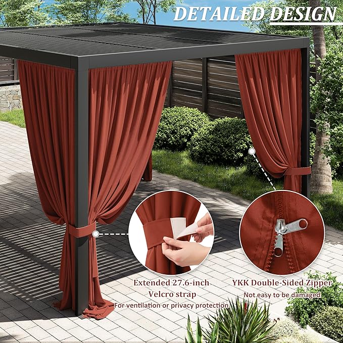 Gazebo Universal Replacement Privacy Curtain,10'×13' Gazebo Outdoor Waterproof Curtains, 4-Panels Sidewall Curtains with Double Zipper for Patio Canopy, Garden and Backyard (Curtain Only)
