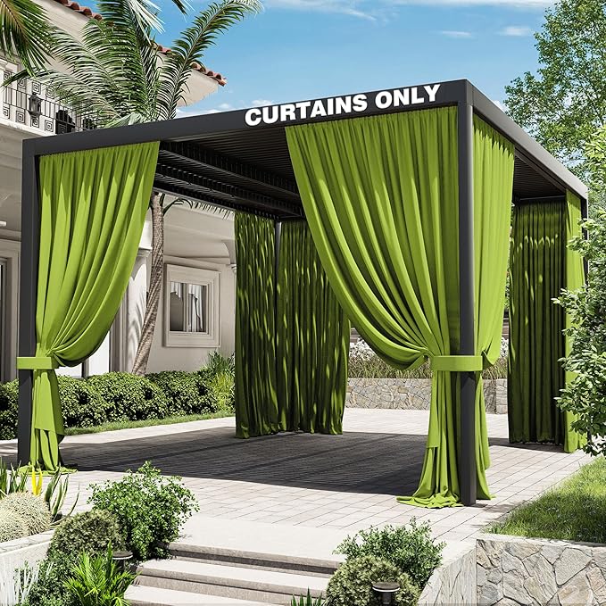 Gazebo Universal Replacement Privacy Curtain,12'×14' Gazebo Outdoor Waterproof Curtains, 4-Panels Sidewall Curtains with Double Zipper for Patio Canopy, Garden and Backyard (Curtain Only)