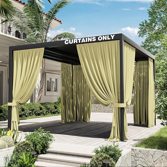Gazebo Universal Replacement Privacy Curtain,10'×12' Gazebo Outdoor Waterproof Curtains, 4-Panels Sidewall Curtains with Double Zipper for Patio Canopy, Garden and Backyard (Curtain Only)