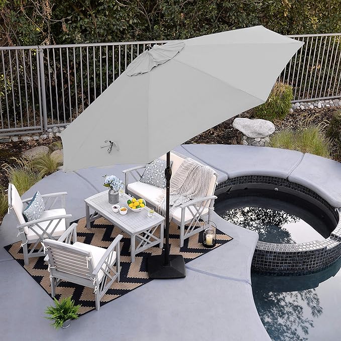 California Umbrella 9' Rd Sunbrella Aluminum Patio Umbrella, Crank Lift, Auto Tilt, Bronze Pole, Natural