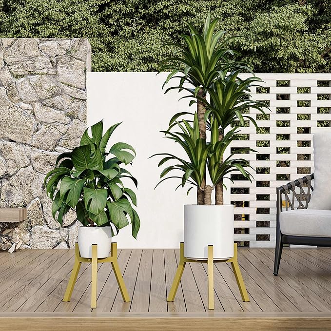 Adjustable Plant Stands Set of 2, Metal Modern Small Plant Holder, Heavy Duty Stable Flower Holder Stand Rack for 10-16 Inch Indoor Outdoor Corner Living Room Balcony Office Golden PS-007GY-2