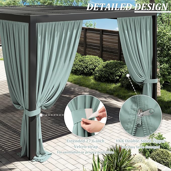 Gazebo Universal Replacement Privacy Curtain,12'×16' Gazebo Outdoor Waterproof Curtains, 4-Panels Sidewall Curtains with Double Zipper for Patio Canopy, Garden and Backyard (Curtain Only)