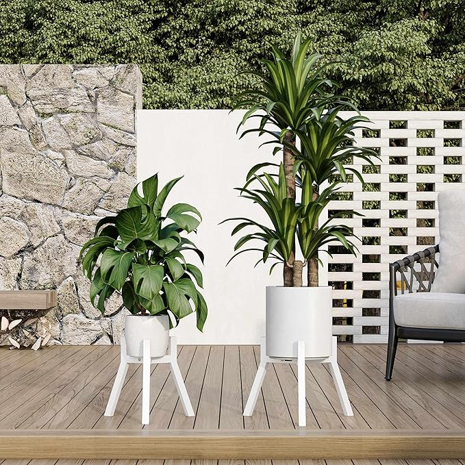 Adjustable Plant Stands Set of 2, Metal Modern Small Plant Holder, Heavy Duty Stable Flower Holder Stand Rack for 10-16 Inch Indoor Outdoor Corner Living Room Balcony Office White PS-007WH-2