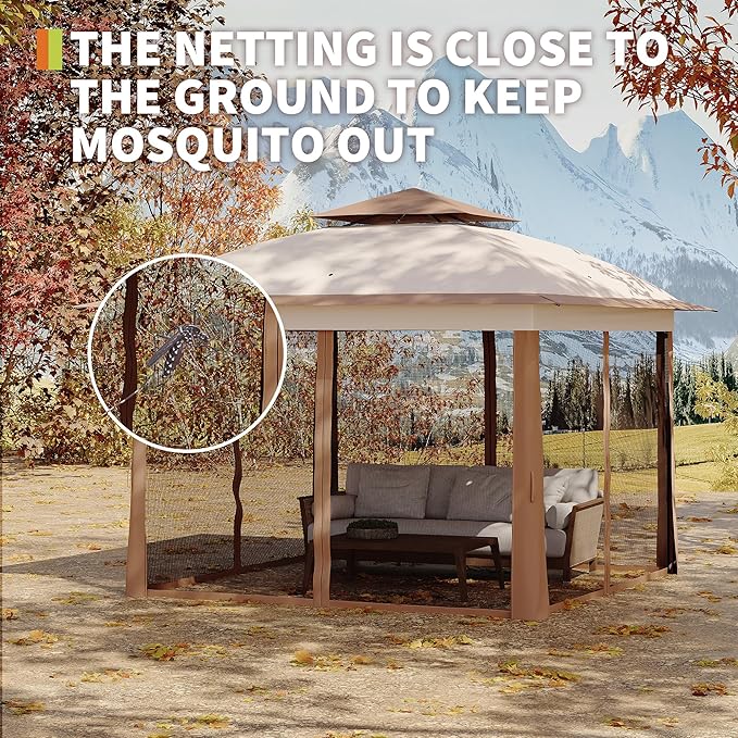 11x11 Pop Up Instant Gazebo Tent for Backyard, Pop Up Gazebo With Mosquito Netting, Outdoor Canopy Gazebos Waterproof With Portable Carrying Bag