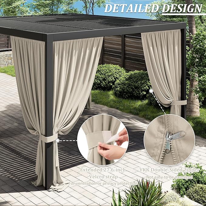 Gazebo Universal Replacement Privacy Curtain,10'×13' Gazebo Outdoor Waterproof Curtains, 4-Panels Sidewall Curtains with Double Zipper for Patio Canopy, Garden and Backyard (Curtain Only)