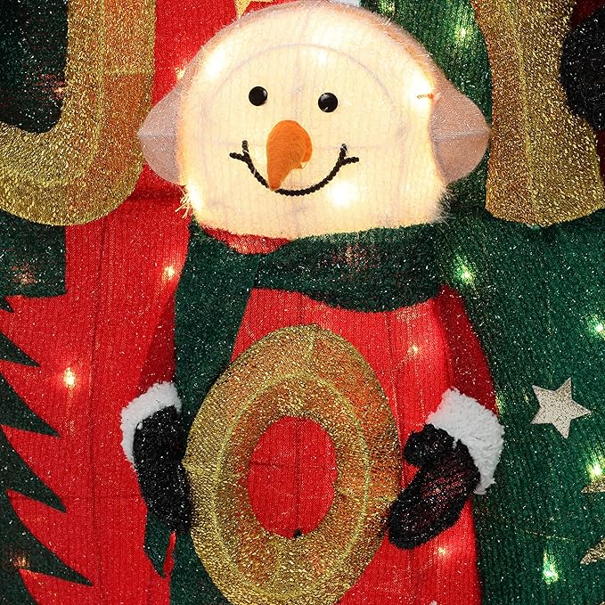 LuxenHome 3FT Lighted Snowman Family Outdoor Decoration, Prelit Joy Snowman with Hat and Scarf, Illuminated Christmas Decorations Indoor and Outdoor for Porch, Lawn, Xmas Holiday Yard Decor