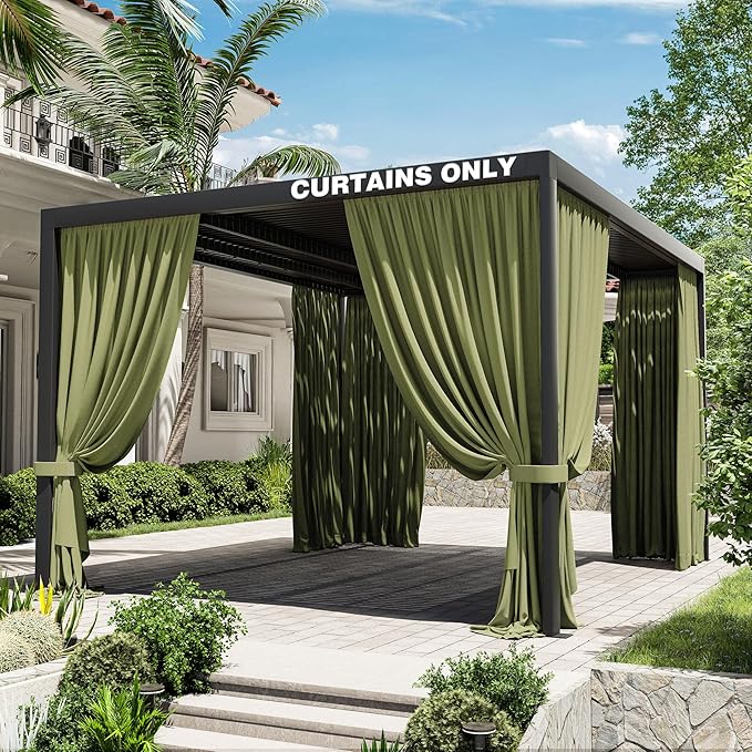 Gazebo Universal Replacement Privacy Curtain,10'×13' Gazebo Outdoor Waterproof Curtains, 4-Panels Sidewall Curtains with Double Zipper for Patio Canopy, Garden and Backyard (Curtain Only)