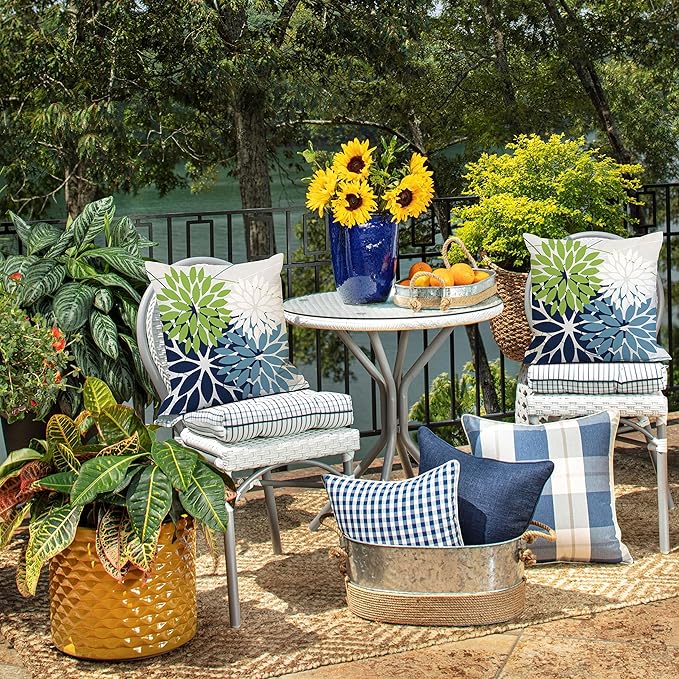 DFXSZ Outdoor Throw Pillow Covers 24x24 Inch Set of 2 Waterproof Spring Summer Geometric Elegant Blue Green Outdoor Pillow Covers for Patio Funiture Garden Couch 158Y24