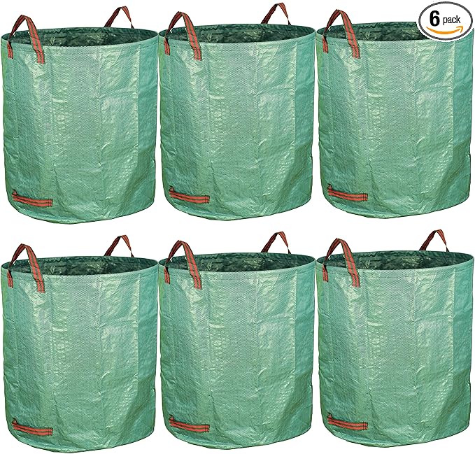 Gardzen 6-Pack 72 Gallon Yard Waste Bags, Reusable Heavy Duty Collapsible Garden Leaf Bags with Plastic Ring, Stand-Up Yard Waste Bin for Leaves, Lawn Debris & Grass Clippings